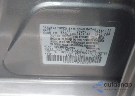 2015 Nissan Sentra Sl from USA, damaged, VIN 3N1AB7AP2FY322532